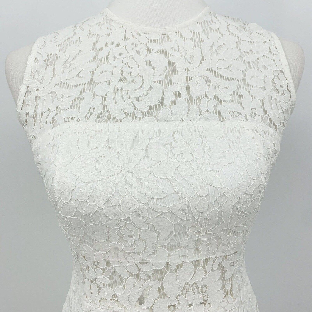Karina Grimaldi Felicia Mini Dress S Lace Scalloped Sleeveless White Crew Neck - Picture 5 of 9